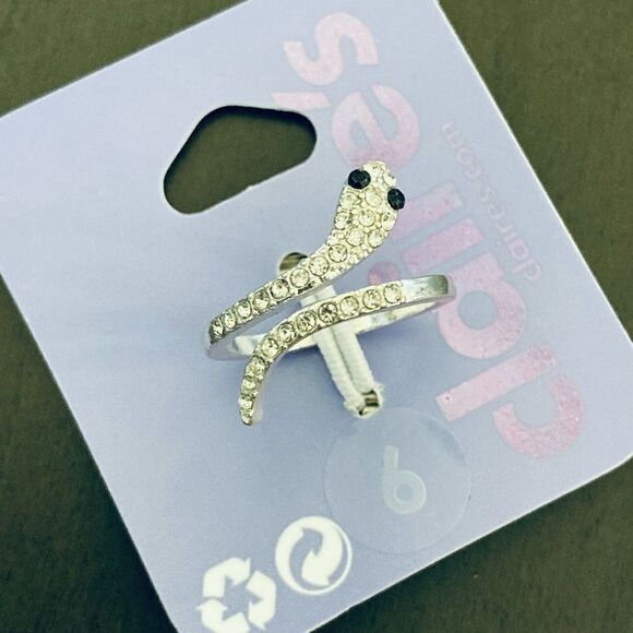 Silver Crystal Wrap Snake Ring - Picture 2 of 2